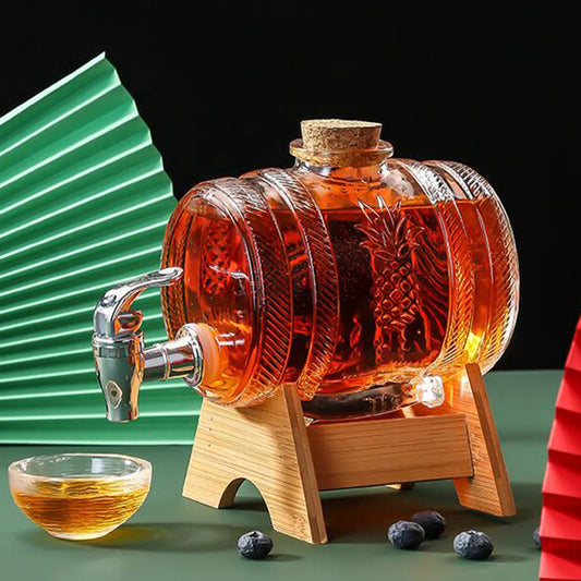 1L Glass Beverage Dispenser Wine Whisky Beer Barrel with Tap Lemon Juice Jar for Home Wedding Party Cold Drinks Container