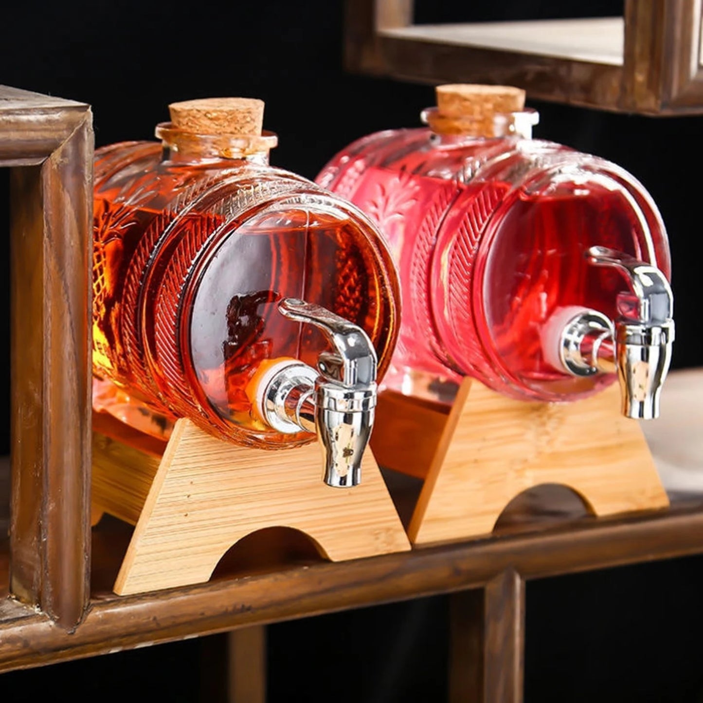 1L Glass Beverage Dispenser Wine Whisky Beer Barrel with Tap Lemon Juice Jar for Home Wedding Party Cold Drinks Container