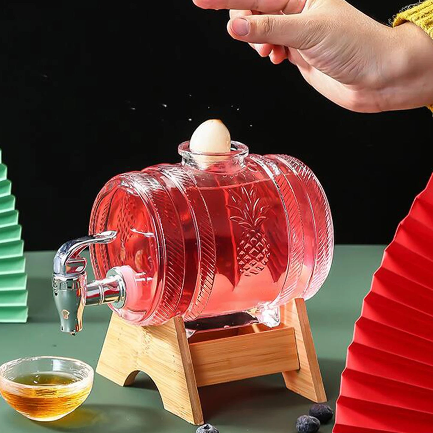 1L Glass Beverage Dispenser Wine Whisky Beer Barrel with Tap Lemon Juice Jar for Home Wedding Party Cold Drinks Container