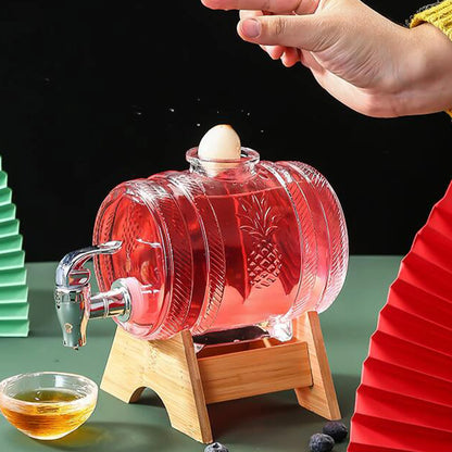 1L Glass Beverage Dispenser Wine Whisky Beer Barrel with Tap Lemon Juice Jar for Home Wedding Party Cold Drinks Container